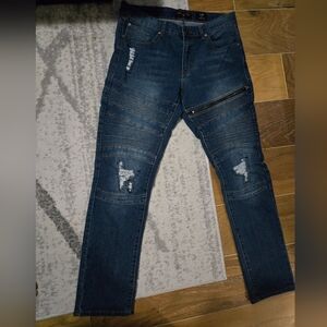 Ring of Fire Men's Dark Blue Moto Skinny Jeans